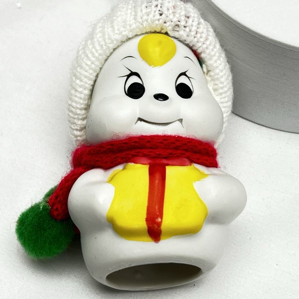 Vintage Giftco Snow Bells Christmas Ornament Porcelain Knit Hat & Scarf